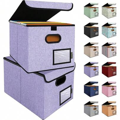 2025BALEINE File Organizer Box With Lid, Collapsible File Folder Organizer With Plastic Slide, Hanging File Folder Box For Office Document Storage (1 Pack, Black)