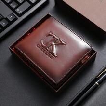 CarrKen 1pc Luxury Letter Embossed Bifold Men Short Wallet Business Minimalist Credit Card Holder Men Gift Box Wallet For Men Wallet Mini Wallet Purse Wallet Men Wallet Leather Small Wallet Wallet Cute Wallet