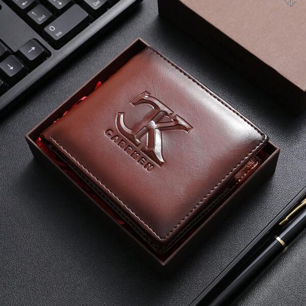 CarrKen 1 Peça Carteira Masculina Bipartida de Luxo com Relevo de Letra, Porta-Cartões de Negócios Minimalista, Presente Masculino, Carteira Pequena, Carteira Fofa, Carteira Masculina de Couro