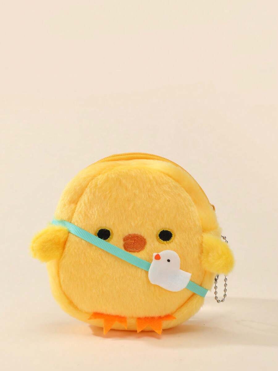 1pc Cute Little Chick Plush Coin Purse, Children Cartoon Animal Shaped Coin Wallet - Yellow - View 1