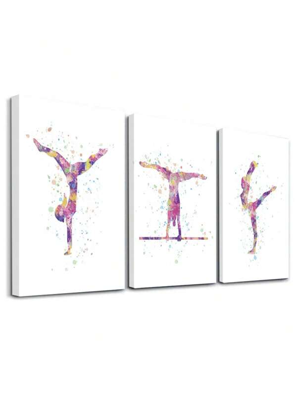 3 Pieza Salpicaduras de Color Arte de Pared, Silueta Arte de Pared, Diseño Enérgico Impresiones de Arte, Expresión Dinámica Impresión en Lienzo, Danza y Movimiento Lienzo Obra de Arte, Gimnasia Abstracta Póster, Obra de Arte, Decoración del Hogar, Estética de la Habitación, Carteles