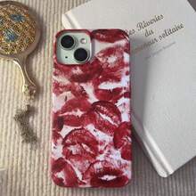 Kiss Mark Phone Case - Lipstick Commitment Design Cover For Phone 7/8/X/11/12/13/14/15/16 - Romantic Protective Case - Red - View 3