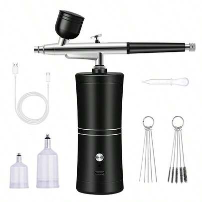 Aerógrafo portátil con compresor, pistola de rociado de acción única para maquillaje facial, arte de uñas, tatuajes, artesanía, pintura de pasteles