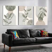 1/3Pcs Bohemian Style Posters Abstract Line Art With Plant Elements Wall Arts, Optional Frame Suitable For Home Office, Bathroom, Living Room, Bedroom, And Dining Room Decoration Optional Frame ,Wall Art With Frame