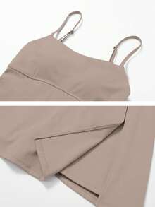 NcmRyu 1 Conjunto de Vestido Deportivo Asimétrico con Forro Antirreflectante para Mujer, Verano - Caqui - Ver 4