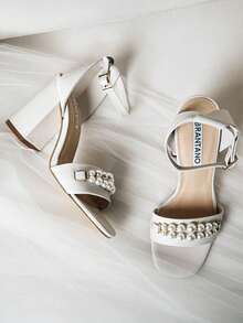 Brantano Leather Sandal With Wide Heel And Pearls - White - View 2