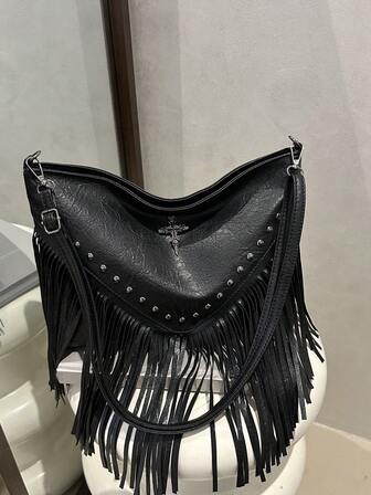 Bolso de mano grande con flecos para mujer, decoración con remaches, nueva bolsa bandolera estilo sobre al estilo americano occidental, versatil estilo Ins