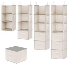 1pc 3/4/5/6-Tier Closet Hanging Rack, Beige Suspended Clothes Storage Organizer With Pocket, Grey/Black Color Options