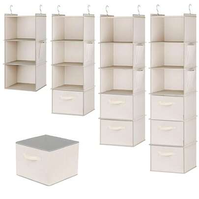 1pc 3/4/5/6-Tier Closet Hanging Rack, Beige Suspended Clothes Storage Organizer With Pocket, Grey/Black Color Options