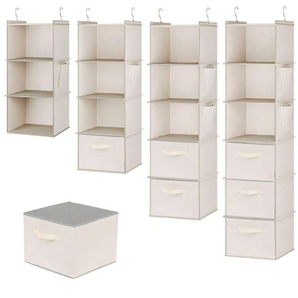 1 peça de cabideiro suspenso de 3/4/5/6 níveis, organizador de roupas suspenso bege com bolso, opções de cores cinza/preto