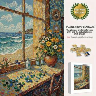 1000/500/300 片成人拼图，海滨花卉风景，改善情绪和记忆力，增强思维和灵活性，适合游戏之夜，具有挑战性的拼图