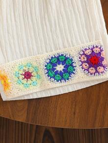 Baby Girl Bohemian Style Summer Vacation Casual Multicolor Ruffle Contrast Textured Fabric Camisole And Ruffle Trim Shorts Set (Suitable For Holiday And Daily Wear) - Beige - View 6