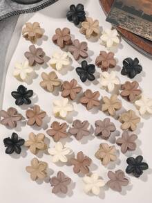 40pcs Set Black & Coffee Color Solid Daisy Flower Matte Small Hair Clips Mini Size Side Bangs Clips Hair Accessories - Multicolor - View 4
