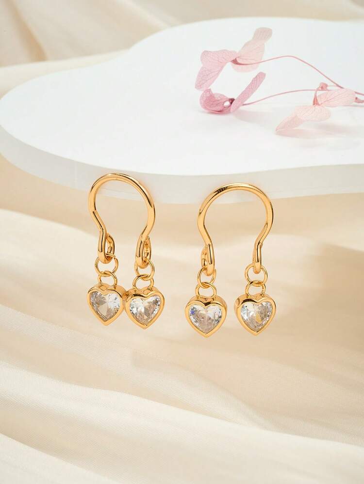 2pcs Adjustable Fake Nipple Jewelry, Clear Heart-Shape CZ Fake Nipple Rings, Stainless Steel Fake Nipple Piercing Silver Gold - Multicolor - View 12