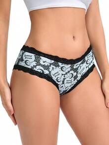 Morvia 10pcs Women Sexy Gothic Chic Low-Rise Hipsters - Contrast Lace, Allover Halloween Skull & Eyeballs & Stars & Jack-O-Lanterns Allover Print, Comfortable Hipster Panties For Women - Halloween Lingerie & Underwear-Comfortable, Assorted Styles, Perfect Gift Idea For Special Occasions Or Daily Wear