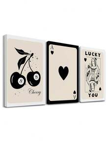 Set Of 3 Spades A Wall Art, Card Wall Decor, Game Canvas Prints, Black F Style Home Decor, Simplicity Artwork Wall Posters Wall Decorations, Lucky Room Decor Wall Hanging Poster For Living Room Bedroom Bathroom ,Wall Art With Frame - 3Pcs/Set - View 1