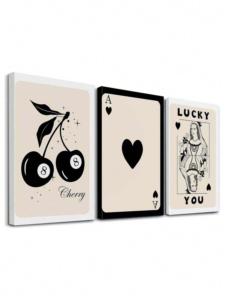 Set Of 3 Spades A Wall Art, Card Wall Decor, Game Canvas Prints, Black F Style Home Decor, Simplicity Artwork Wall Posters Wall Decorations, Lucky Room Decor Wall Hanging Poster For Living Room Bedroom Bathroom ,Wall Art With Frame - 3Pcs/Set - View 1