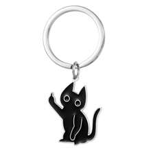 1 pieza Llavero de gato de aleación de zinc, colgante de acero inoxidable de gato negro de dibujos animados con dedo medio, versátil