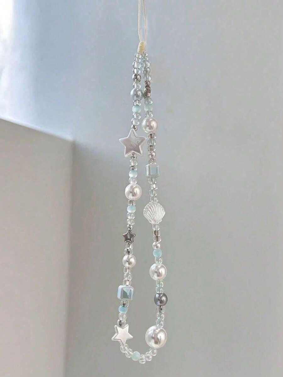 纯手工ins风海盐星贝壳手机挂绳串珠DIY相机装饰，清新唯美