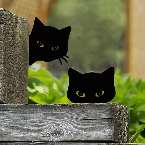 1 pieza Estaca de jardín con silueta de gato negro - Decoración exterior de Halloween, Inserto de tocón de árbol de metal, Arte decorativo de yarda para amantes de los gatos, Adorno rústico de granja para patio o césped, Regalo perfecto para mascotas