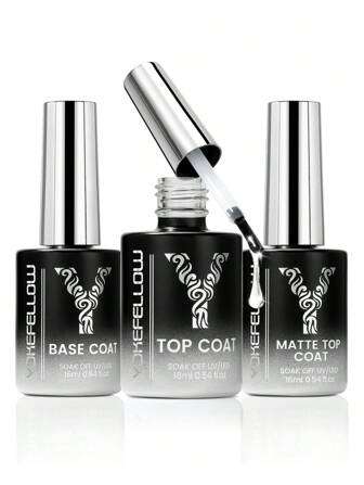 YOKEFELLOW 16毫升底胶和亮胶，光泽持久，大容量透明凝胶，可卸除，UV/LED灯固化，耐刮擦、耐磨损，专业美甲凝胶底胶/亮胶，适合美甲沙龙、DIY美甲、居家使用，女士/女孩礼物