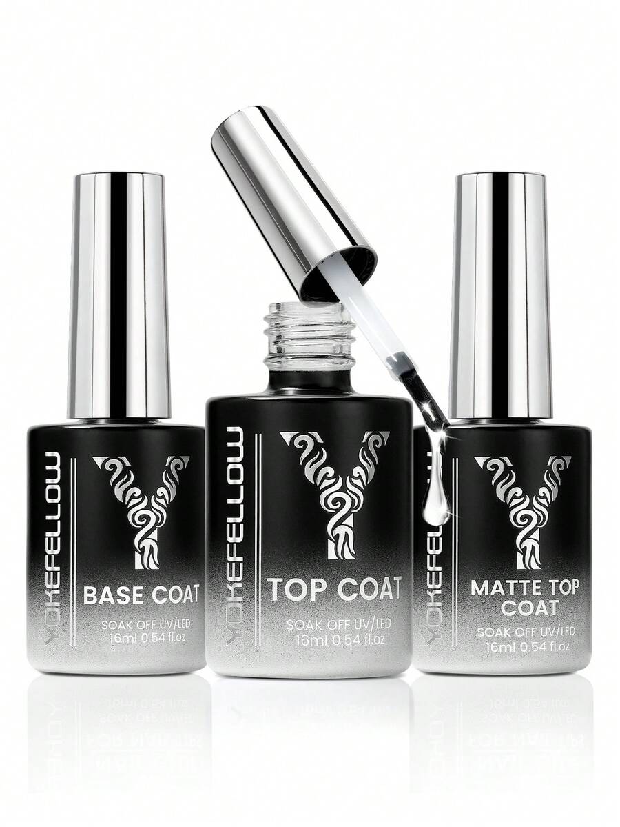 YOKEFELLOW 16ML Base Coat & Top Coat, Shine Finish And Long Lasting Large Capacity Clear Gel Soak Off UV LED Scratch And Wear Resistant Professional Gel Base Top Coat Manicure Salon DIY Home For Women Girls Gift - Clear - View 1