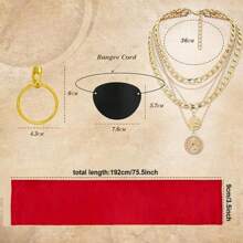 5 pièces Ensemble d'accessoires de costume de pirate, comprenant un chapeau de pirate pour femme, un foulard de pirate, une ceinture de taille de pirate, une décoration de combinaison et des couleurs variées pour Halloween