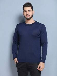 Sueter tricot masculino casaco blusa de frio gola redonda manga longa blusa de Lã