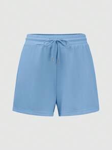 3pcs Solid Color Elastic Waist Tie Loose Fit Sports Shorts & Lounge Pants - Pink - View 11