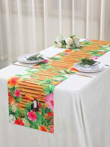 1pc Hawaii Table Runner, Toucan Flower Palm Leaf Pattern Polyester Table Cover, Hawaii Theme Party Decoration Table Cloth, Birthday Holiday Party Decoration Tablecloth, Hawaii Beach Party Decoration Table Set, Cabinet Decoration Cover, Kitchen Dining Room Decoration Table Flag, Summer Room Decoration Home Decoration Table Skirt, Summer Decoration, Summer Gift, Party Favor