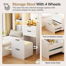 HNEBC Compact Vanity Desk With Plip Top LED Mirror,Small Dressing Table Set With Visible Glass Desktop,Vanity Table With 3 Drawers,Storage Compartment And Padded Stool,For Bedroom - White - View 8