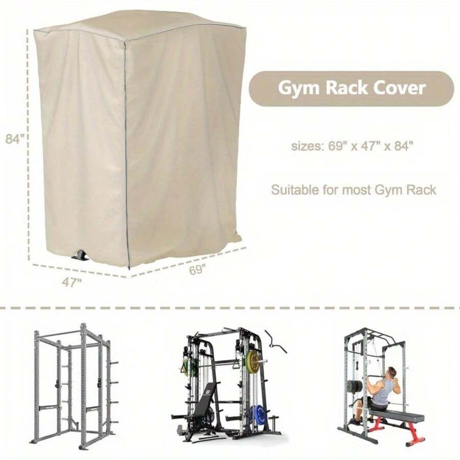 Funda protectora impermeable y resistente para jaula de fuerza desde almacén local - 84x47x69 pulgadas, refugio para equipo de gimnasio a prueba de polvo para todo el año con cremallera reforzada, de tela Oxford 600D, apta para uso en interiores/exteriores (Caqui), Protección de gimnasio al aire libre | Cubierta de equipo versátil | Material resistente a desgarros - Caqui - Ver 1