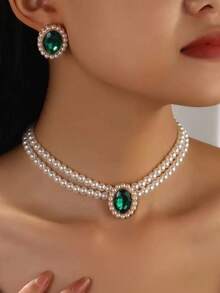 Vòng cổ choker hạt hai lớp thời trang thanh lịch bằng ngọc trai và đá Rhinestone, thiết kế sang trọng cho xương đòn - Nhiều màu - Xem 10