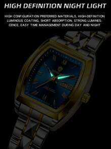 1 pieza Regalo Relojes de mujer de marca real BINBOND (Original) Correa de acero inoxidable antióxido plateado 50M resistente al agua Función de calendario semanal en inglés Manecillas luminosas Elegante azul y verde Regalo Pulsera delgada Importado de Japón Movimiento automático de cuarzo Regalo para hermana, madre, cumpleaños, boda