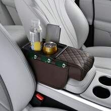 Car Center Console Height Increasing Armrest Cushion Multifunctional PU Leather Armrest Pad With Cup Holder Universal Car Armrest Pillow