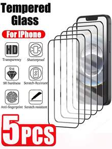 5 片钢化玻璃适用于 iPhone14 13 12 11 15 16Pro XR XS Max 屏幕保护膜适用于 iPhone6 7 8Plus 全覆盖保护玻璃膜 - 無色 - 查看 1
