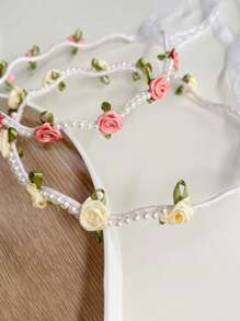 2 pièces Bandeaux fins pour femmes, bandeaux à ruban de perle rose, style polyvalent convenant pour les sorties printanières et l'assortiment photo, bandeau, serre-tête