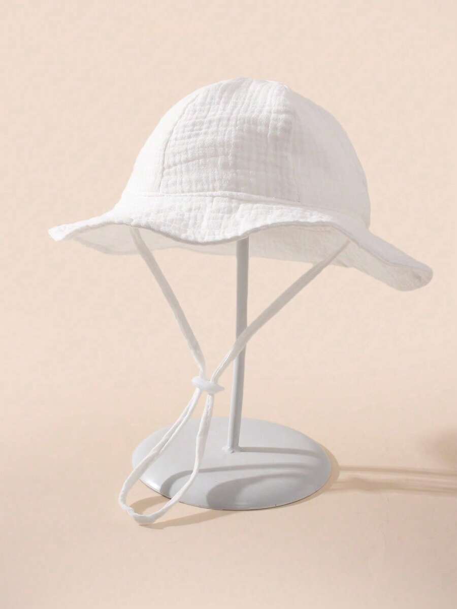 1pc Baby Solid Color Sun Hat, Breathable Beach Bucket Hat With Adjustable Drawstring, Suitable For Baby Boys And Girls In Summer
