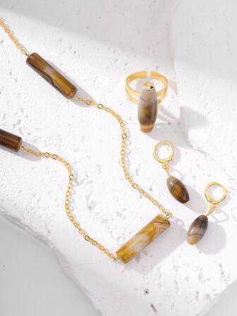 Nuevo conjunto de collar, aretes, anillo y joyas para mujer, con un estilo bohemio y de la serie Crush, adecuado para uso diario y regalo para vacaciones