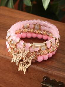 4pcs/Set Bohemian Multi-Layer Beaded Butterfly & Starfish Pendant Bracelet Set, Suitable For Daily Wear - Bohemian Butterfly Bracelet - View 7