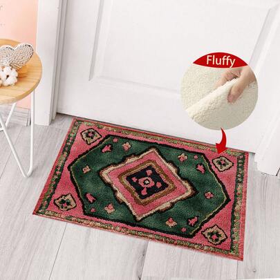 1pc Retro Boho Pattern Bathroom Anti-Slip Mat, Imitation Cashmere Material, Fluffy Plush Decor Decoration, Suitable For Bathrooms, Doorways, Kitchens And Other Occasions, Machine Washable, Anti-Slip, Daily Decorations, Theme Party Decor, Warm House Gifts, Floor Decor, Can Be Given As A Gift Entryway Decor Bathroom Kitchen Decor Kitchen Rug