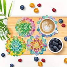 New DIY Diamond Painting Set, Full Drill Diamond Decoration For Living Room/Bedroom, Tea Cup Mat, 8pcs, Mandala Design