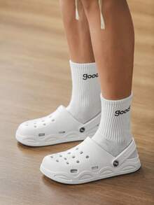 Solid Color Punk Style Hollow-Out Breathable Outdoor Sandals, Women's Lightweight Comfort Slip-On Beach Shoes With Thick Sole - White - View 5