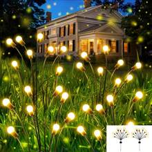 2 Sets, 12/16/20 LED Solar Firefly Lights, Solar Garden Lights With 2 Lighting Modes, Swaying In The Wind, Solar Christmas Outdoor Lights Decor, Outdoor Pathway Solar Lamps, Warm White Light