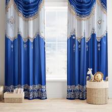2pcs Luxury White And Blue Curtains, Rod Pocket Design, High-Quality, Personalized Christmas Home Room Decndly, , 100% Polyester Blackout Material, Suitable For Bedroom, Living Room, Shading, Privacy, Light Adjustment, Space Decoration, Seasonal Decor For Christmas, Autumn - Multicolor - View 4