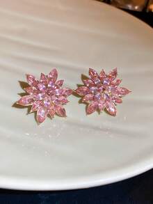 1 Pair Stereoscopic Ice Flower Stud Earrings, Suitable For Everyday Wear