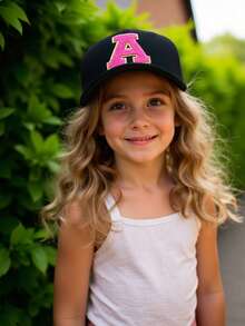 1 pièce Casquette de baseball réglable avec lettres de l'alphabet brodées pour enfants, chapeau de soleil décontracté unisexe, blanc os, pour les 8-16 ans - Noir - Voir 3