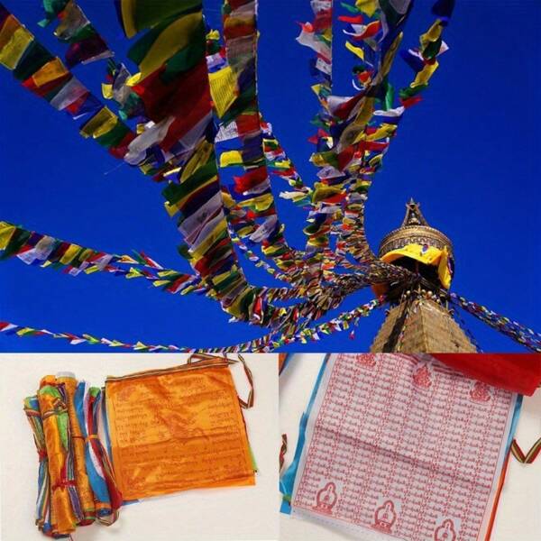 1pc Vibrant Prayer Flags Colorful Vibrant Buddhist Prayer Flags - Hanging Design, Garden, Home & Temple Decoration