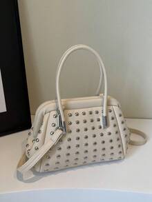 Retro Personalized Shell Bag, Women's New Rivet Punk Style Fashionable Motorcycle Shoulder Crossbody Bag, Women's Bag, New Punk Style Round Rivet Clip Mouth Shell Bag, Fashionable And Elegant Women's Handbag, Hand-Held Crossbody Bag - Multicolor - View 15