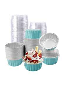10pcs Mini Aluminum Foil Baking Cups With Lids, Caramel Pudding Paper Cups, Cake Molds Suitable For Party, Gifts, Birthday